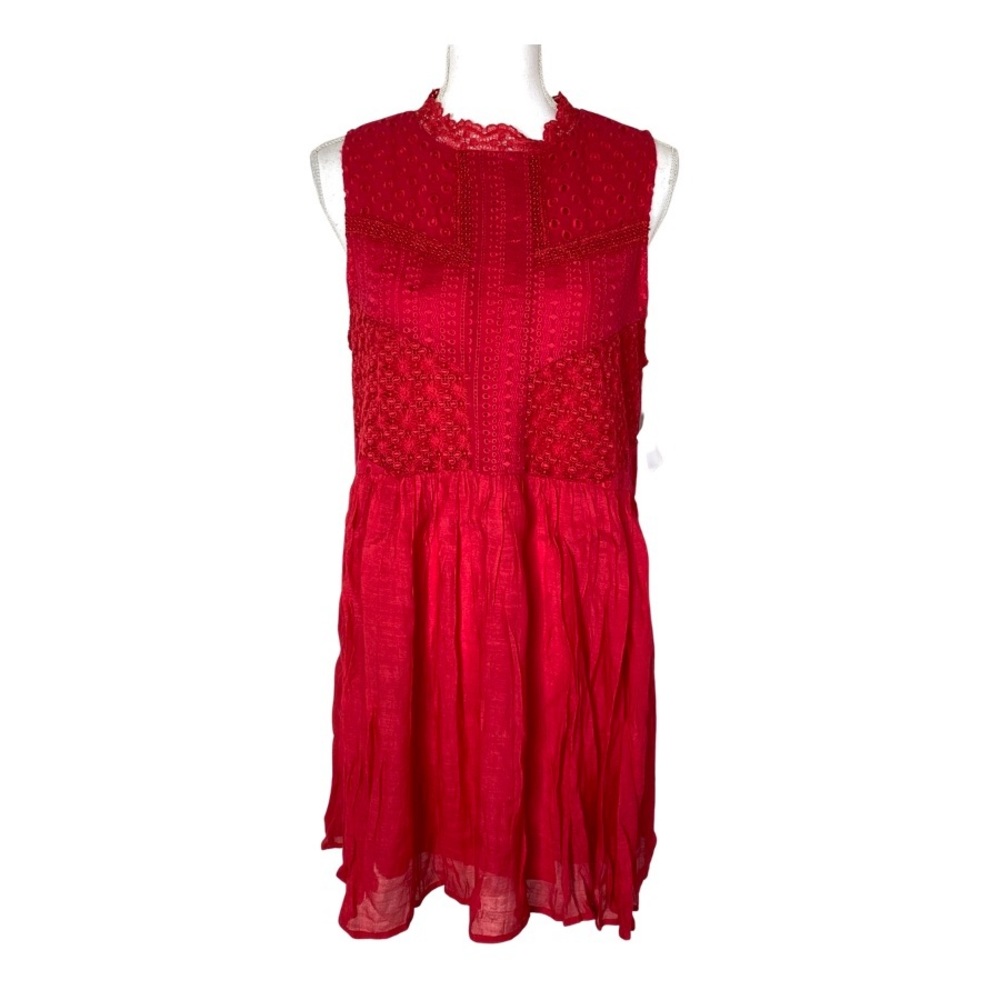 The Impeccable Pig Sleeveless Babydoll Dress Red Eyelet Lace